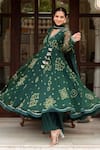 Pomcha Jaipur_Green Georgette, Cotton Sequins, Embroidery V-neck Bandhej Angrakha Set _Online_at_Aza_Fashions