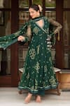Pomcha Jaipur_Green Georgette, Cotton Sequins, Embroidery V-neck Bandhej Angrakha Set _at_Aza_Fashions