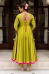 Shop_Pomcha Jaipur_Green Taffeta, Silk, Georgette Tassels Round Neck Anarkali Set _at_Aza_Fashions