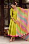 Buy_Pomcha Jaipur_Green Taffeta, Silk, Georgette Tassels Round Neck Anarkali Set _Online_at_Aza_Fashions