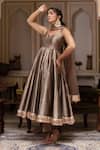 Pomcha Jaipur_Gold Taffeta, Silk, Net Gota Patti Sweetheart Neck Anarkali Set _Online_at_Aza_Fashions