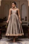 Buy_Pomcha Jaipur_Gold Taffeta, Silk, Net Gota Patti Sweetheart Neck Anarkali Set _Online_at_Aza_Fashions