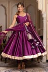 Shop_Pomcha Jaipur_Purple Taffeta, Silk, Net Gota Patti Sweetheart Neck Seerat Anarkali Set _Online_at_Aza_Fashions
