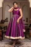 Pomcha Jaipur_Purple Taffeta, Silk, Net Gota Patti Sweetheart Neck Seerat Anarkali Set _at_Aza_Fashions