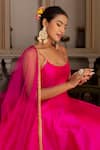 Pomcha Jaipur_Pink Taffeta, Silk, Net Embroidery Round Neck Rimjhim Anarkali Set _Online_at_Aza_Fashions