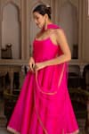 Buy_Pomcha Jaipur_Pink Taffeta, Silk, Net Embroidery Round Neck Rimjhim Anarkali Set _Online_at_Aza_Fashions