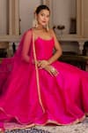Pomcha Jaipur_Pink Taffeta, Silk, Net Embroidery Round Neck Rimjhim Anarkali Set _at_Aza_Fashions