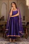 Buy_Pomcha Jaipur_Purple Taffeta, Silk, Net Embroidery Round Neck Rimjhim Anarkali Set _at_Aza_Fashions