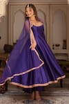 Buy_Pomcha Jaipur_Purple Taffeta, Silk, Net Embroidery Round Neck Rimjhim Anarkali Set _Online_at_Aza_Fashions