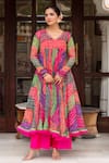 Buy_Pomcha Jaipur_Multi Color Georgette, Cotton, Silk Multicolor Bandhej Jacket With Anarkali Set _Online_at_Aza_Fashions