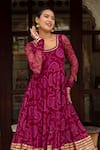 Pomcha Jaipur_Purple Georgette, Cotton Gota Patti Round Neck Bandhej Anarkali Set _Online_at_Aza_Fashions