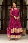 Buy_Pomcha Jaipur_Purple Georgette, Cotton Gota Patti Round Neck Bandhej Anarkali Set _at_Aza_Fashions