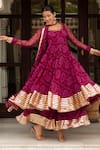 Buy_Pomcha Jaipur_Purple Georgette, Cotton Gota Patti Round Neck Bandhej Anarkali Set _Online_at_Aza_Fashions