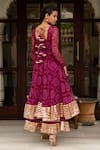 Shop_Pomcha Jaipur_Purple Georgette, Cotton Gota Patti Round Neck Bandhej Anarkali Set _at_Aza_Fashions