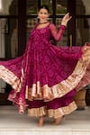 Shop_Pomcha Jaipur_Purple Georgette, Cotton Gota Patti Round Neck Bandhej Anarkali Set _Online_at_Aza_Fashions