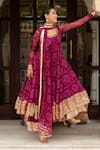 Pomcha Jaipur_Purple Georgette, Cotton Gota Patti Round Neck Bandhej Anarkali Set _at_Aza_Fashions