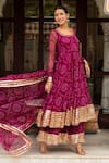 Buy_Pomcha Jaipur_Purple Georgette, Cotton Gota Patti Round Neck Bandhej Anarkali Set 