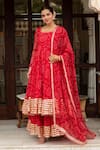 Buy_Pomcha Jaipur_Red Georgette, Cotton Gota Patti Round Neck Bandhej Anarkali Set _at_Aza_Fashions