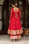 Shop_Pomcha Jaipur_Red Georgette, Cotton Gota Patti Round Neck Bandhej Anarkali Set _at_Aza_Fashions