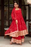 Buy_Pomcha Jaipur_Red Georgette, Cotton Gota Patti Round Neck Bandhej Anarkali Set 