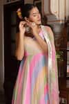 Pomcha Jaipur_Multi Color Georgette Gota Patti Sweetheart Neck Leheriya Anarkali Set _Online_at_Aza_Fashions