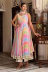 Buy_Pomcha Jaipur_Multi Color Georgette Gota Patti Sweetheart Neck Leheriya Anarkali Set _at_Aza_Fashions