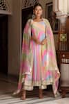 Shop_Pomcha Jaipur_Multi Color Georgette Gota Patti Sweetheart Neck Leheriya Anarkali Set _Online_at_Aza_Fashions