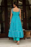 Shop_Pomcha Jaipur_Blue Georgette, Cotton Round Neck Aasmani Bandhej Anarkali Set _at_Aza_Fashions