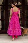 Shop_Pomcha Jaipur_Pink Georgette, Cotton Round Neck Gulaal Bandhej Anarkali Set _at_Aza_Fashions