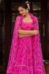 Buy_Pomcha Jaipur_Pink Georgette, Cotton Round Neck Gulaal Bandhej Anarkali Set 