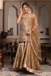 Buy_Pomcha Jaipur_Gold Taffeta, Silk Gota Patti Square Neck Sharara Set _at_Aza_Fashions