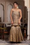 Shop_Pomcha Jaipur_Gold Taffeta, Silk Gota Patti Square Neck Sharara Set _Online_at_Aza_Fashions