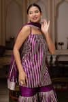 Pomcha Jaipur_Purple Taffeta, Silk Gota Patti Square Neck Seerat Sharara Set _Online_at_Aza_Fashions