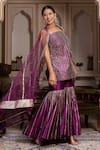 Buy_Pomcha Jaipur_Purple Taffeta, Silk Gota Patti Square Neck Seerat Sharara Set _Online_at_Aza_Fashions