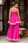 Shop_Pomcha Jaipur_Pink Georgette Embroidery Sweetheart Neck Bandhej Kurta Sharara Set _at_Aza_Fashions