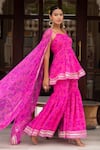 Buy_Pomcha Jaipur_Pink Georgette Embroidery Sweetheart Neck Bandhej Kurta Sharara Set _at_Aza_Fashions