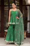 Buy_Pomcha Jaipur_Green Georgette Embroidery Sweetheart Neck Bandhej Kurta Sharara Set _at_Aza_Fashions