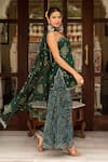 Shop_Pomcha Jaipur_Green Georgette Embroidery, Beads Square Neck Bandhej Short Kurta Palazzo Set _at_Aza_Fashions