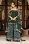 Buy_Pomcha Jaipur_Green Georgette Embroidery, Beads Square Neck Bandhej Short Kurta Palazzo Set _at_Aza_Fashions