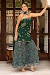 Pomcha Jaipur_Green Georgette Embroidery, Beads Square Neck Bandhej Short Kurta Palazzo Set _at_Aza_Fashions