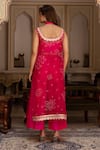 Shop_Pomcha Jaipur_Pink Georgette, Taffeta Embroidery Round Neck Bandhej Kurta Pant Set _at_Aza_Fashions