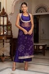 Buy_Pomcha Jaipur_Purple Georgette, Taffeta, Silk Embroidery Round Neck Bandhej Kurta Set _Online_at_Aza_Fashions