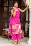 Pomcha Jaipur_Pink Georgette Zari Round Neck Radha Bandhej Kurta Set _Online_at_Aza_Fashions