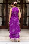 Shop_Pomcha Jaipur_Purple Georgette Gota Patti, Embroidery Round Neck Bandhej Kurta Set _at_Aza_Fashions