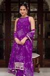 Pomcha Jaipur_Purple Georgette Gota Patti, Embroidery Round Neck Bandhej Kurta Set _Online_at_Aza_Fashions