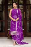 Buy_Pomcha Jaipur_Purple Georgette Gota Patti, Embroidery Round Neck Bandhej Kurta Set _at_Aza_Fashions