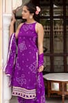 Shop_Pomcha Jaipur_Purple Georgette Gota Patti, Embroidery Round Neck Bandhej Kurta Set _Online_at_Aza_Fashions
