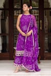 Buy_Pomcha Jaipur_Purple Georgette Gota Patti, Embroidery Round Neck Bandhej Kurta Set 