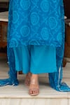 Pomcha Jaipur_Blue Georgette, Cotton Round Neck Bandhej Pattern Kurta Set _Online_at_Aza_Fashions