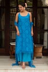 Buy_Pomcha Jaipur_Blue Georgette, Cotton Round Neck Bandhej Pattern Kurta Set _Online_at_Aza_Fashions